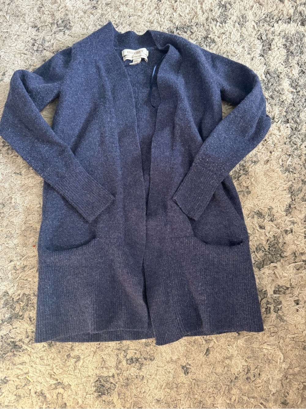 Ellen Tracy  Merino wool Navy Open-Front Long Cardigan